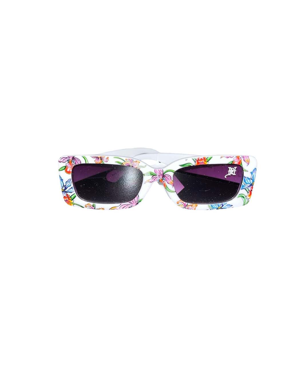 Ed Hardy White Floral Rectangular Sunglasses